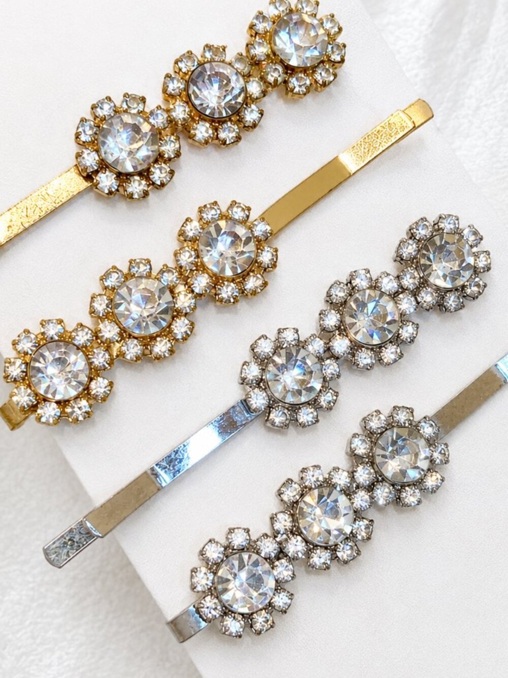 Vintage Rhinestone Silver and Gold Hair Clips Pins